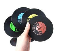 Drink Coaster Cup Pad Mat Retro CD Record Design Black Round PVC Mug Coaster Non Slip Coasters for Coffee Beer Mug Wine Glass Bottle Home and Bar Random Color (1pcs)