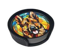 Drink Coaster Set of 6, German Shepherd Dog Mom Lover Gift,Leather Drink Coasters with Holder,6 Pack Cup/Bar/Drink Coasters for Table/Drinks/Coffee Protection Housewarming Gift