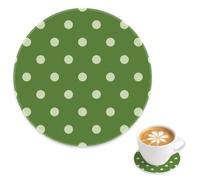 Drink Coaster Wipe Clean Mug Coaster 1 Pack, White Green Polka Dot Tea Coasters for Garden Tables, Outdoor Cup Mats Table Decor, Gift for Sister Teacher, 4 Inch