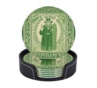 Drink Coasters 6 Pcs Leather Coasters with Holder Irish Blessing St Patrick's Day Coasters for Drinks Heat-Resistant Mug Mats Round Coffee Cup Pads Non-Slip Coasters for Coffee Table Kitchen Bar Decor