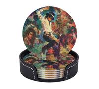 Drink Coasters 6 PCS Round Leather Coaster Michael Jackson Coasters for Drinks Non-Slip Mugs Pads with Holder Personalized Cups Pad Mat for Coffee Table Kitchen 10 CM