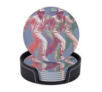 Drink Coasters 6 PCS Round Leather Coaster Michael Jackson Coasters for Drinks Non-Slip Mugs Pads with Holder Personalized Cups Pad Mat for Coffee Table Kitchen 10 CM