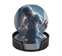 Drink Coasters 6 PCS Round Leather Coaster Michael Jackson Coasters for Drinks Non-Slip Mugs Pads with Holder Personalized Cups Pad Mat for Coffee Table Kitchen 10 CM