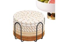 Drink Coasters - Coasters Absorbent, 8 Pieces Cup Mat With Holder, 4.3 Inch Heat-Resistant Cotton Rope Desk Placemat For Table Home Coffee Kitchen Dining Room Living Rooms Drinks Tabletop