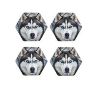 Drink Coasters Heat Resistant Leather Coaster set of 4 Blue eyed husky Coasters Desktop Protection Pad Coffee Cup Mat for Table Desk Kitchen Office
