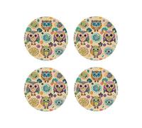 Drink Coasters Heat Resistant Leather Coaster set of 4 Color owl pattern Coasters Desktop Protection Pad Coffee Cup Mat for Table Desk Kitchen Office