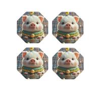 Drink Coasters Heat Resistant Leather Coaster set of 4 Foolish Cute Pig Coasters Desktop Protection Pad Coffee Cup Mat for Table Desk Kitchen Office