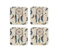 Drink Coasters Heat Resistant Leather Coaster set of 4 Native American Dream Catcher Coasters Desktop Protection Pad Coffee Cup Mat for Table Desk Kitchen Office