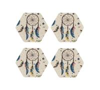 Drink Coasters Heat Resistant Leather Coaster set of 4 Native American Dream Catcher Coasters Desktop Protection Pad Coffee Cup Mat for Table Desk Kitchen Office