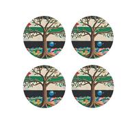 Drink Coasters Heat Resistant Leather Coaster set of 4 Tree of Life Palestinian Flag Coasters Desktop Protection Pad Coffee Cup Mat for Table Desk Kitchen Office