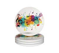 Drink Coasters Set of 4 Ceramic Coaster Abstract Music Themed Coasters for Drinks Cups Mugs Mat Pads Absorbent Non-Slip Decorative Cup Coaster for Coffee Table Kitchen Bar Home Decor