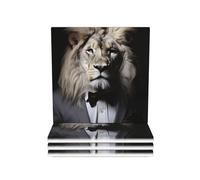 Drink Coasters Set of 4 Ceramic Coaster Animal Lion White Black in Suits Coasters for Drinks Cups Mugs Mat Pads Absorbent Non-Slip Decorative Cup Coaster for Coffee Table Kitchen Bar Home Decor