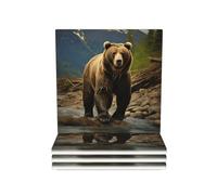Drink Coasters Set of 4 Ceramic Coaster Brown bear Coasters for Drinks Cups Mugs Mat Pads Absorbent Non-Slip Decorative Cup Coaster for Coffee Table Kitchen Bar Home Decor
