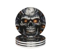 Drink Coasters Set of 4 Ceramic Coaster Cool Evil Skull Coasters for Drinks Cups Mugs Mat Pads Absorbent Non-Slip Decorative Cup Coaster for Coffee Table Kitchen Bar Home Decor