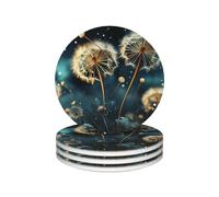 Drink Coasters Set of 4 Ceramic Coaster Dandelion Flowers in the Sky Coasters for Drinks Cups Mugs Mat Pads Absorbent Non-Slip Decorative Cup Coaster for Coffee Table Kitchen Bar Home Decor