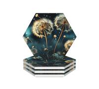 Drink Coasters Set of 4 Ceramic Coaster Dandelion Flowers in the Sky Coasters for Drinks Cups Mugs Mat Pads Absorbent Non-Slip Decorative Cup Coaster for Coffee Table Kitchen Bar Home Decor