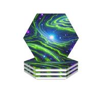 Drink Coasters Set of 4 Ceramic Coaster Green Blue Purple Galaxy Coasters for Drinks Cups Mugs Mat Pads Absorbent Non-Slip Decorative Cup Coaster for Coffee Table Kitchen Bar Home Decor