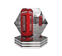 Drink Coasters Set of 4 Ceramic Coaster London Red Telephone Booth Coasters for Drinks Cups Mugs Mat Pads Absorbent Non-Slip Decorative Cup Coaster for Coffee Table Kitchen Bar Home Decor