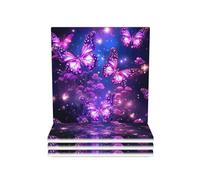 Drink Coasters Set of 4 Ceramic Coaster Purple cute butterfly print Coasters for Drinks Cups Mugs Mat Pads Absorbent Non-Slip Decorative Cup Coaster for Coffee Table Kitchen Bar Home Decor