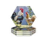 Drink Coasters Set of 4 Ceramic Coaster Rooster and hen Coasters for Drinks Cups Mugs Mat Pads Absorbent Non-Slip Decorative Cup Coaster for Coffee Table Kitchen Bar Home Decor