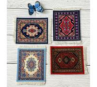 Drink Coasters Set of 4, Coffee table Decorations - Anti-Slip Rubber back for Mugs, Glasses Oriental Carpet Pattern, Tea Coffee, Decorative Home Accessories Printed Design (9x11cm)(Blend, 4) non-woven