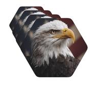 Drink Coasters Set of 4 Decorative Leather Coasters American Bald Eagle Coasters for Drinks Cups Mugs Mat Pads Absorbent Non-Slip Coasters for Coffee Table Kitchen Bar Home Decor
