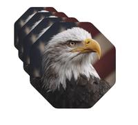 Drink Coasters Set of 4 Decorative Leather Coasters American Bald Eagle Coasters for Drinks Cups Mugs Mat Pads Absorbent Non-Slip Coasters for Coffee Table Kitchen Bar Home Decor