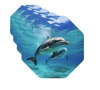 Drink Coasters Set of 4 Decorative Leather Coasters Marine dolphin Coasters for Drinks Cups Mugs Mat Pads Absorbent Non-Slip Coasters for Coffee Table Kitchen Bar Home Decor