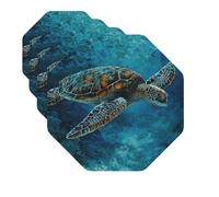 Drink Coasters Set of 4 Decorative Leather Coasters Sea Turtle Blue Coasters for Drinks Cups Mugs Mat Pads Absorbent Non-Slip Coasters for Coffee Table Kitchen Bar Home Decor