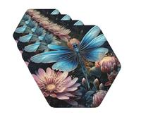 Drink Coasters Set of 4 Decorative Leather Coasters Water lily and dragonfly Coasters for Drinks Cups Mugs Mat Pads Absorbent Non-Slip Coasters for Coffee Table Kitchen Bar Home Decor