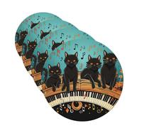 Drink Coasters Set of 4 Leather Coasters for Drinks Cats Lying on The Piano Keyboard Round Cup Mat Pad Easy Clean Bar Coasters Heat Resistant Funny Cup Coasters for Tabletop Protection,4 Inches