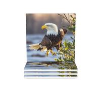 Drink Coasters Set of 4 Non-Slip Ceramic Coasters with Holder American Bald Eagle Coasters for Drinks Tabletop Protection Cups Mugs Mat Pads for Coffee Table Bar Home Decor