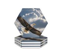 Drink Coasters Set of 4 Non-Slip Ceramic Coasters with Holder eagle flies in the sky Coasters for Drinks Tabletop Protection Cups Mugs Mat Pads for Coffee Table Bar Home Decor