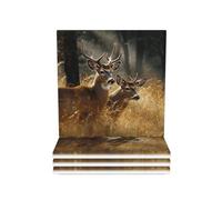 Drink Coasters Set of 4 Non-Slip Ceramic Coasters with Holder Nature wild Animal Deers Coasters for Drinks Tabletop Protection Cups Mugs Mat Pads for Coffee Table Bar Home Decor