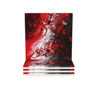 Drink Coasters Set of 4 Non-Slip Ceramic Coasters with Holder Red Black White Abstract Coasters for Drinks Tabletop Protection Cups Mugs Mat Pads for Coffee Table Bar Home Decor