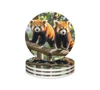 Drink Coasters Set of 4 Non-Slip Ceramic Coasters with Holder Red Pandas Coasters for Drinks Tabletop Protection Cups Mugs Mat Pads for Coffee Table Bar Home Decor