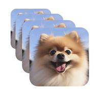 Drink Coasters Set of 4 Non-Slip Leather Coasters Happy Pomeranian Coasters for Drinks Absorbent Coasters Set Heat Resistant Cup Pads for Coffee Table Kitchen Dining Room Bar Decor