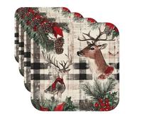 Drink Coasters Set of 4 Quick-Dry Leather Coaster Buffalo Plaid Woodland Christmas Coasters for Drinks Coffee Cup Mat Tabletop Protection Heat Resistant Coaster for Kitchen Bar Office Home Decor