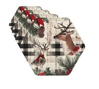Drink Coasters Set of 4 Quick-Dry Leather Coaster Buffalo Plaid Woodland Christmas Coasters for Drinks Coffee Cup Mat Tabletop Protection Heat Resistant Coaster for Kitchen Bar Office Home Decor