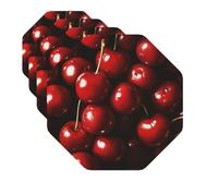 Drink Coasters Set of 4 Quick-Dry Leather Coaster Chilean cherries Coasters for Drinks Coffee Cup Mat Tabletop Protection Heat Resistant Coaster for Kitchen Bar Office Home Decor