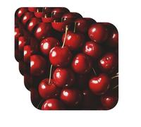 Drink Coasters Set of 4 Quick-Dry Leather Coaster Chilean cherries Coasters for Drinks Coffee Cup Mat Tabletop Protection Heat Resistant Coaster for Kitchen Bar Office Home Decor