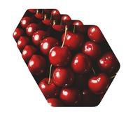 Drink Coasters Set of 4 Quick-Dry Leather Coaster Chilean cherries Coasters for Drinks Coffee Cup Mat Tabletop Protection Heat Resistant Coaster for Kitchen Bar Office Home Decor