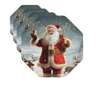 Drink Coasters Set of 4 Quick-Dry Leather Coaster Christmas Santa Claus Coasters for Drinks Coffee Cup Mat Tabletop Protection Heat Resistant Coaster for Kitchen Bar Office Home Decor