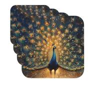 Drink Coasters Set of 4 Quick-Dry Leather Coaster Colored peacock Coasters for Drinks Coffee Cup Mat Tabletop Protection Heat Resistant Coaster for Kitchen Bar Office Home Decor