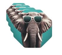 Drink Coasters Set of 4 Quick-Dry Leather Coaster Elephant with glasses Coasters for Drinks Coffee Cup Mat Tabletop Protection Heat Resistant Coaster for Kitchen Bar Office Home Decor