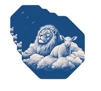 Drink Coasters Set of 4 Quick-Dry Leather Coaster Lamb with A Lion On The Clouds Coasters for Drinks Coffee Cup Mat Tabletop Protection Heat Resistant Coaster for Kitchen Bar Office Home Decor