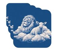 Drink Coasters Set of 4 Quick-Dry Leather Coaster Lamb with A Lion On The Clouds Coasters for Drinks Coffee Cup Mat Tabletop Protection Heat Resistant Coaster for Kitchen Bar Office Home Decor