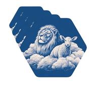 Drink Coasters Set of 4 Quick-Dry Leather Coaster Lamb with A Lion On The Clouds Coasters for Drinks Coffee Cup Mat Tabletop Protection Heat Resistant Coaster for Kitchen Bar Office Home Decor