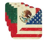 Drink Coasters Set of 4 Quick-Dry Leather Coaster Mexican American Flag Coasters for Drinks Coffee Cup Mat Tabletop Protection Heat Resistant Coaster for Kitchen Bar Office Home Decor