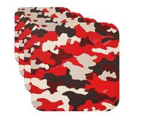 Drink Coasters Set of 4 Quick-Dry Leather Coaster Red Camo Coasters for Drinks Coffee Cup Mat Tabletop Protection Heat Resistant Coaster for Kitchen Bar Office Home Decor